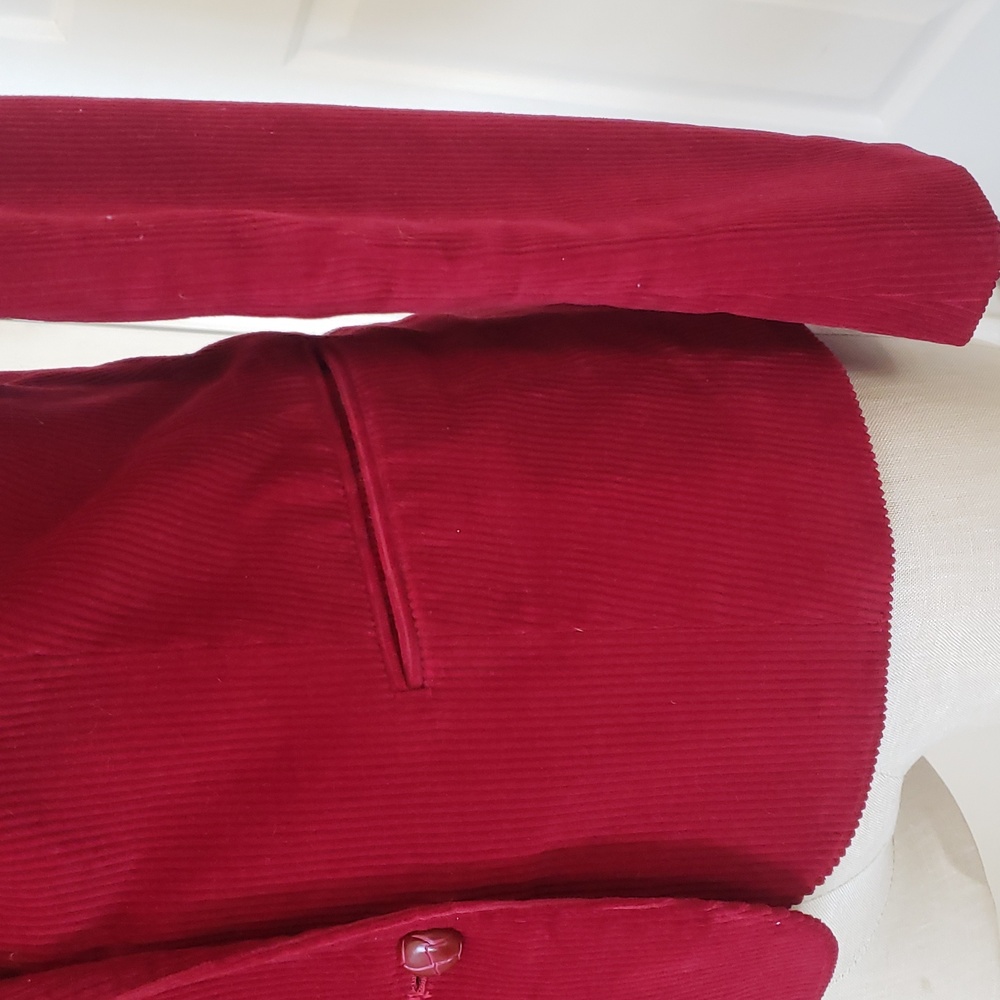 VINTAGE Berry-Red Wide-Wale Corduroy Blazer SIZE 6P Tailored Academia Classic - Picture 10 of 14